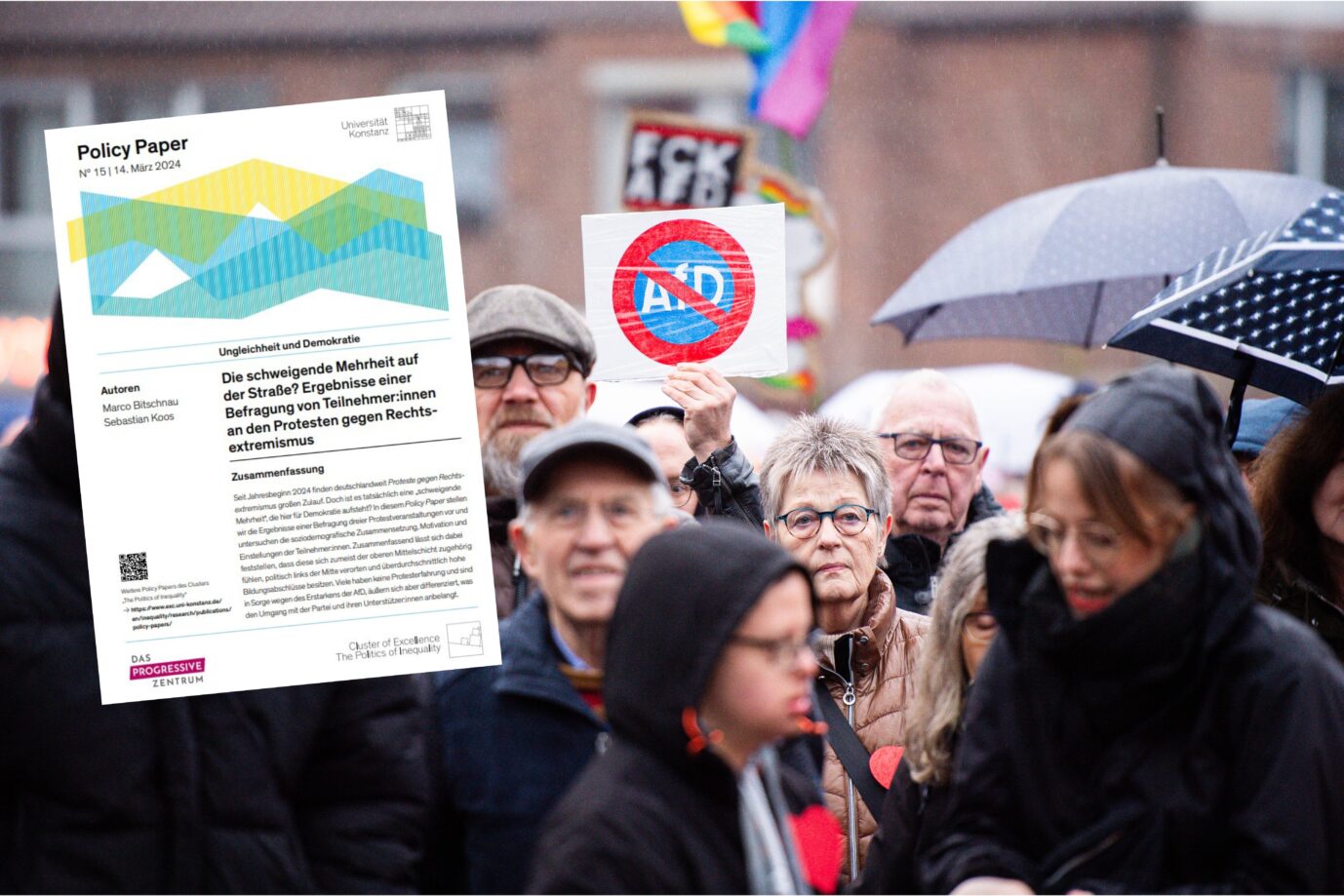 Eine Studie der Uni Konstanz hinterläßt Kratzer an der Wunschvorstellung vieler Politiker, daß die Anti-AfD-Demos ein Projekt der gesellschaftlichen Mitte sind Montage: picture alliance / Noah Wedel | Noah Wedel/ Uni Konstanz