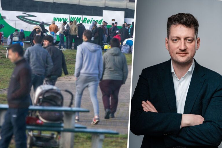 MIgranten in Schwerin und daneben der AfD-Landtagsabgeordnete Tadsen. Einbürgerungen steigen.