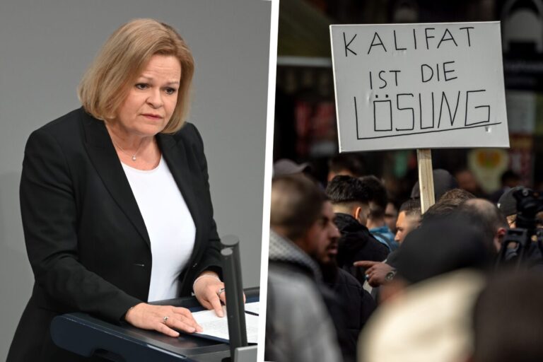 Innenministerin Nancy Faeser sieht sich nach der Islamisten-Demo in Hamburg heftiger Kritik ausgesetzt. WerteUnion, AfD und CDU machen der SPD-Politikerin schwere Vorwürfe.