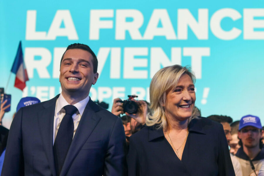 Der Vorsitzendes des Rassemblement National, Jordan Bardella und die Ex-Parteichefin Marine Le Pen
