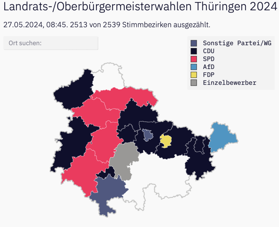 Keine klaren Gewinner bei der Wahl für Landräte und Oberbürgermeister: In zwei Wochen stehen Stichwahlen an Grafik: MDR / Statistisches Landesamt Thüringen
