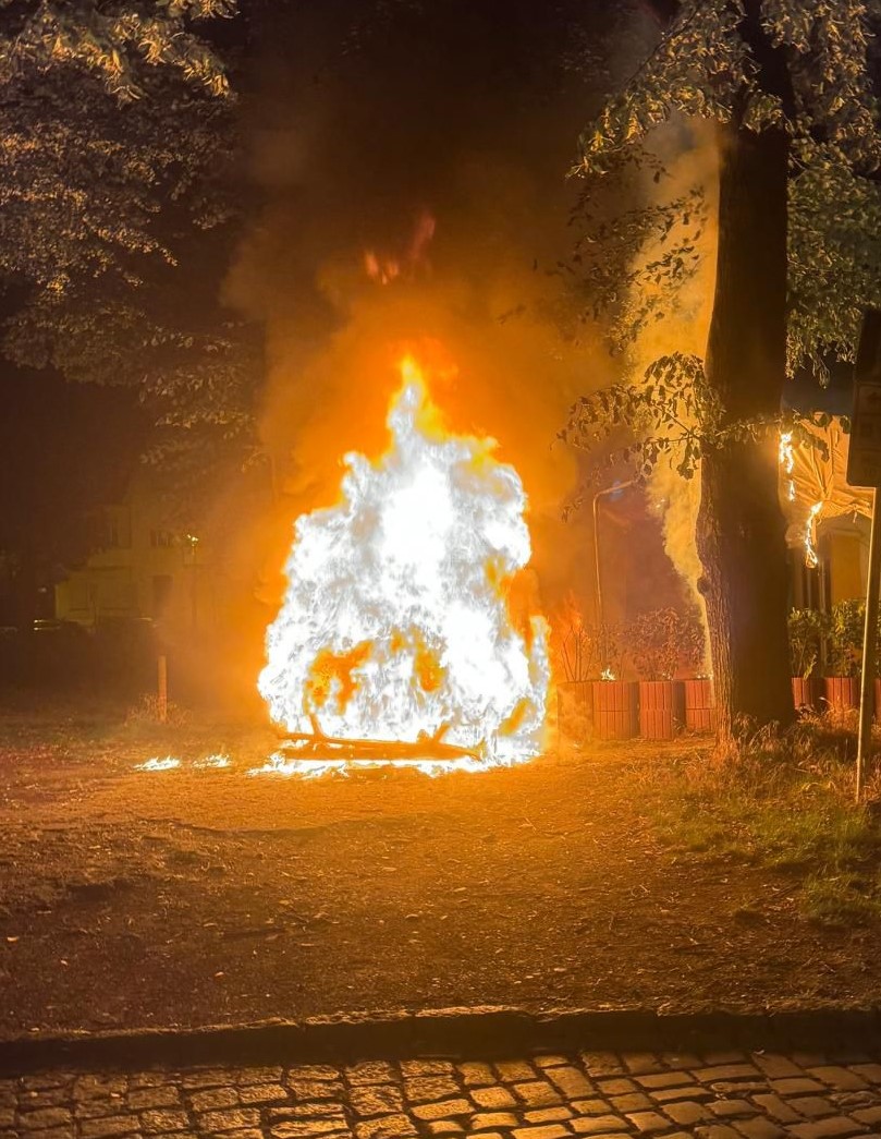 Der AfD-Transporter stand in der Nacht lichterlohn in Flammen. 