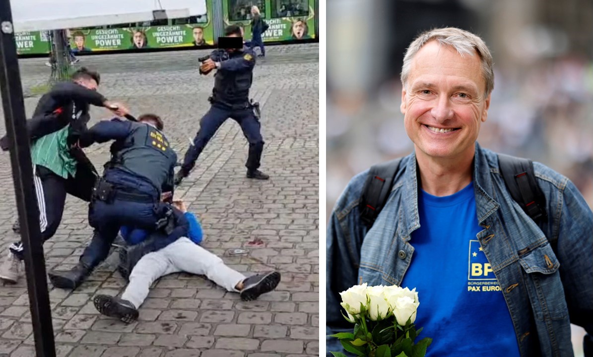 Die Szene, als der Afghane den Polizisten in Mannheim ersticht und Michael Stürzenberger, der zuvor mit sieben Stichen verletzt wurde.