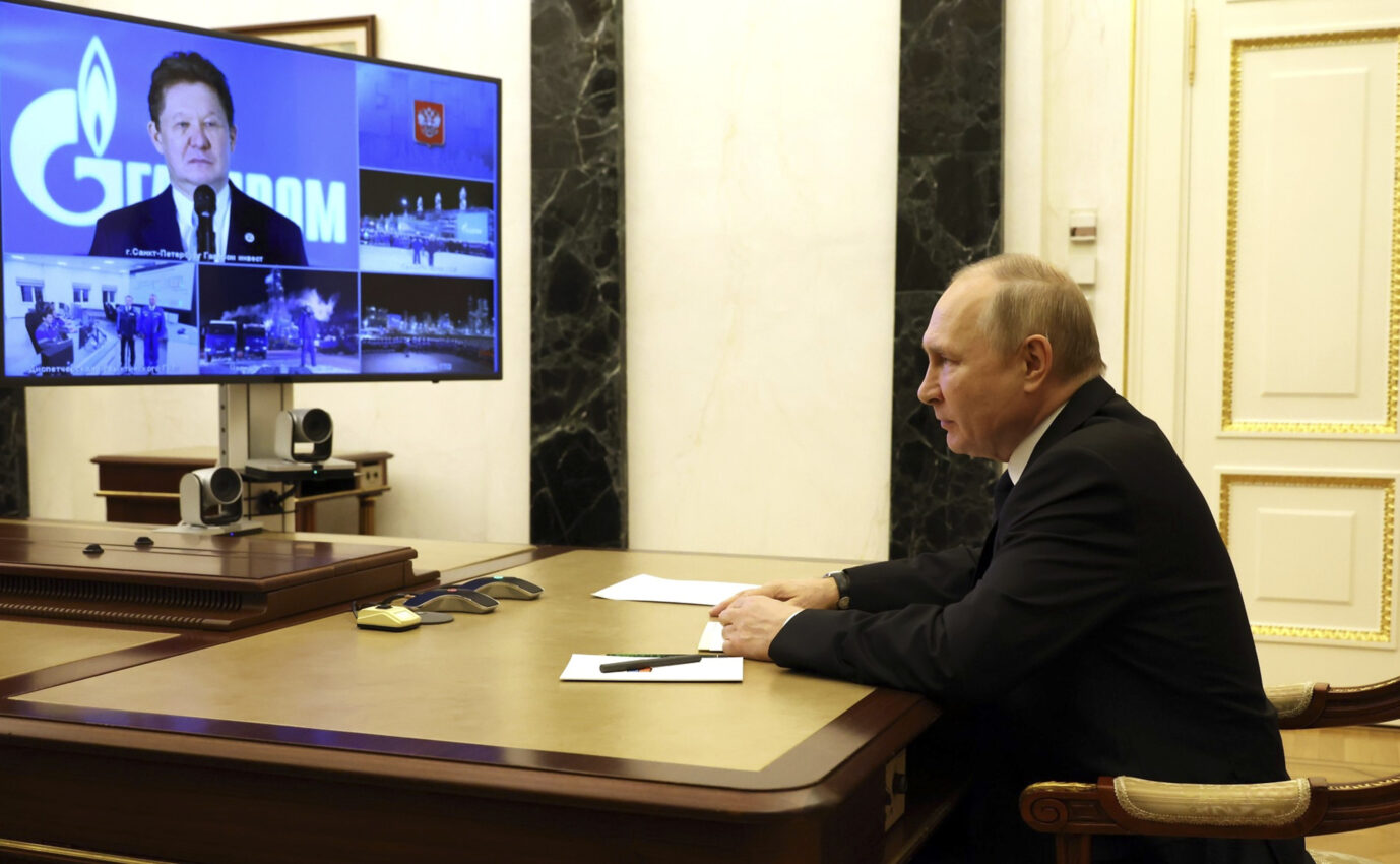 Gas-Exporte: Rußlands Präsident Wladimir Putin bei einer Videokonferenz mit Gazprom-Managern. Foto: picture alliance / ZUMAPRESS.com | Mikhail Klimentyev/Kremlin Pool