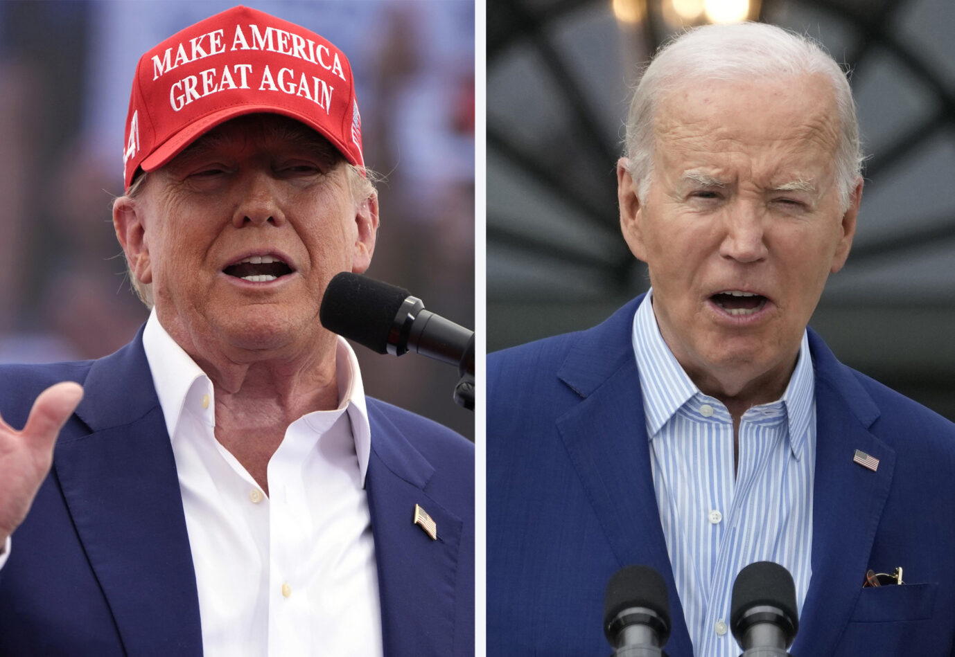 Auf der Collage befinden sich der republikanische Präsidentschaftskandidat Donald Trump und der demokratische Amtsinhaber Joe Biden.