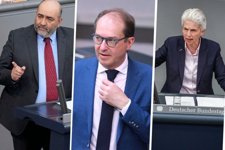 CSU-Politiker Alexander Dobrindt hat mit seiner Forderung, arbeitslose Ukrainer zurück in ihre Heimat zu schicken, eine heftige Debatte ausgelöst. Politiker der CDU, der Grünen, der SPD, der FDP, der AfD und Sahra Wagenknecht äußern sich.