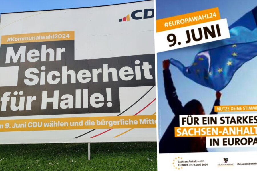 Das Wahlplakat des CDU-Landesverbandes und der Wahlaufruf der Landesregierung von Sachsen-Anhalt Foto: picture alliance / dts-Agentur | - / Sachsen-Anhalt /// Montage: JF