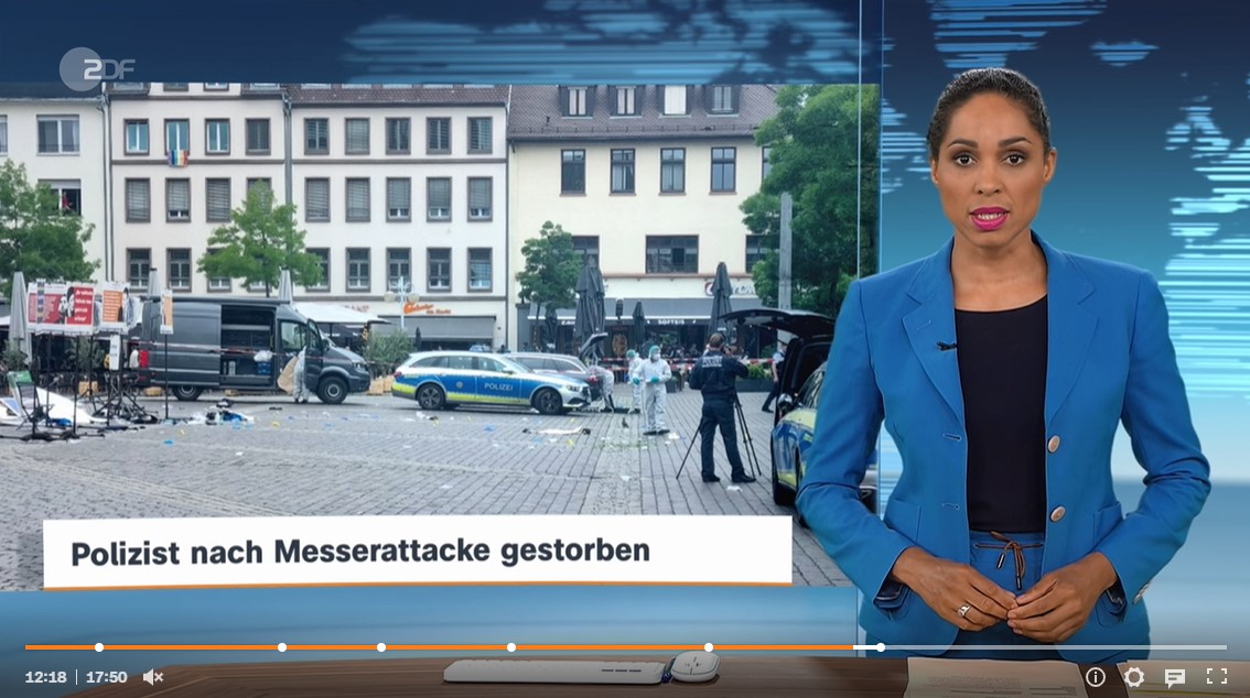 19 Sekunden über den Polizistenmord eines Afghanen in Mannheim, ohne die Nationalität zu nennen: ZDF-Sprecherin Jana Pareigis in der „heute“-Sendung.