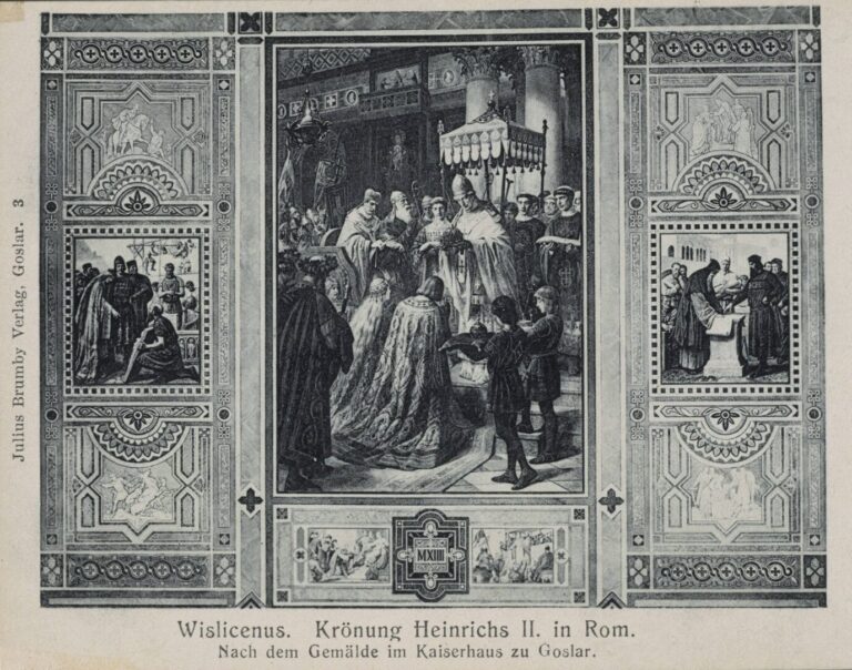 Mittelalterlicher Fresko (1879/97) von Heinrich Wislicenus: Heinrich II. bekommt vom Papst Benedikt VIII. die Königskrone aufgsetzt