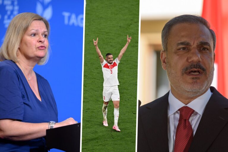 Das türkische Außenministerium hat die deutsche Kritik am Wolfsgruß-Torjubel des Spielers Demiral scharf zurückgewiesen. Innenministerin Faeser, das türkische Außenministerium, der türkische Justizminister Yilmaz Tunc und der AKP-Sprecher Ömer Celik äußern sich.