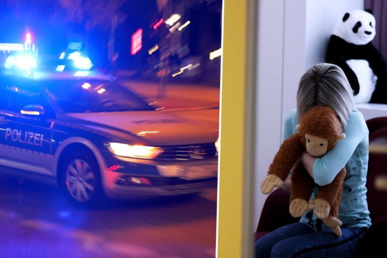 Das Bild ist eine Bildmontate aus zwei Fotos. Links zu sehen ist ein Polizeiauto mit Blaulicht, rechts ist ein verängstigtes Kind. Zwei Afghanen haben zuletzt mehrere Kinder sexuell belästigt.