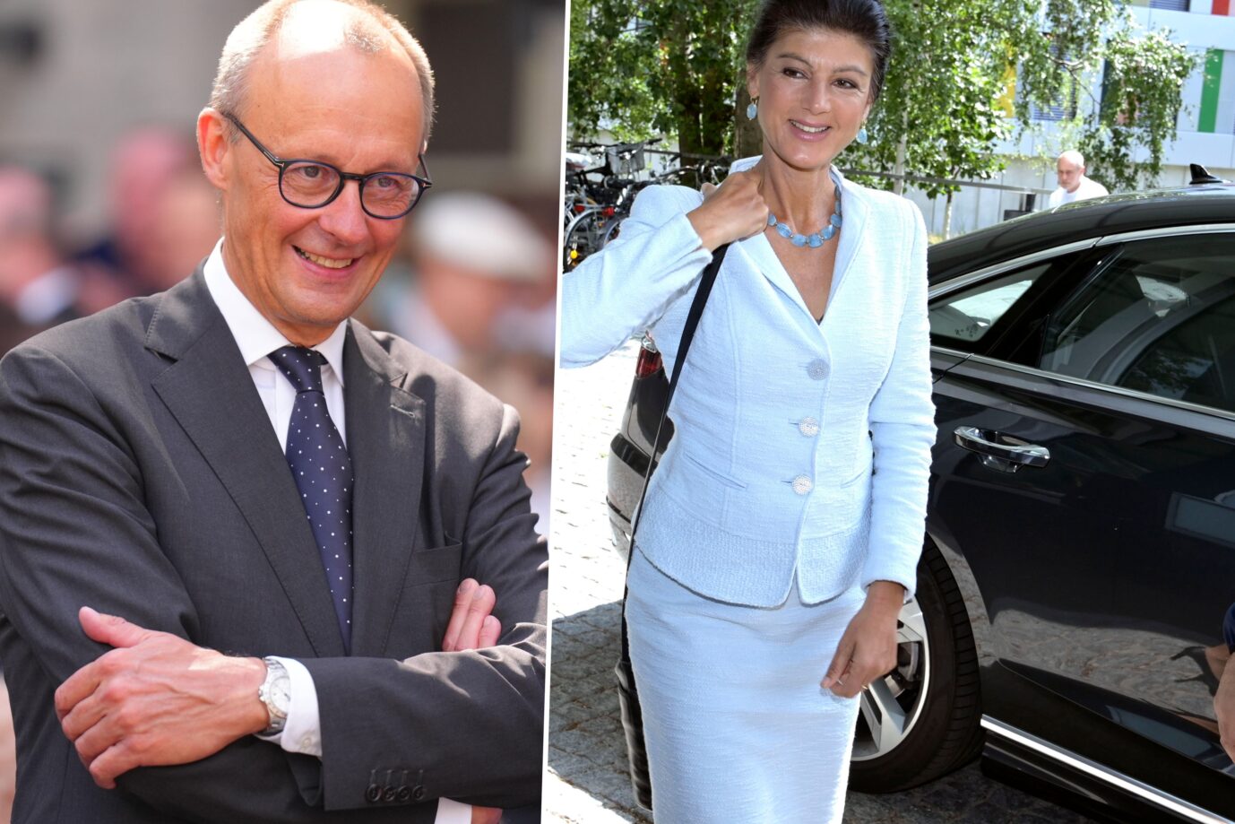 Das Bild zeigt Friedrich Merz links und Sahra Wagenknecht rechts. Viele Wähler wünschen sich einen der beiden als Kanzler nach der nächsten Wahl.