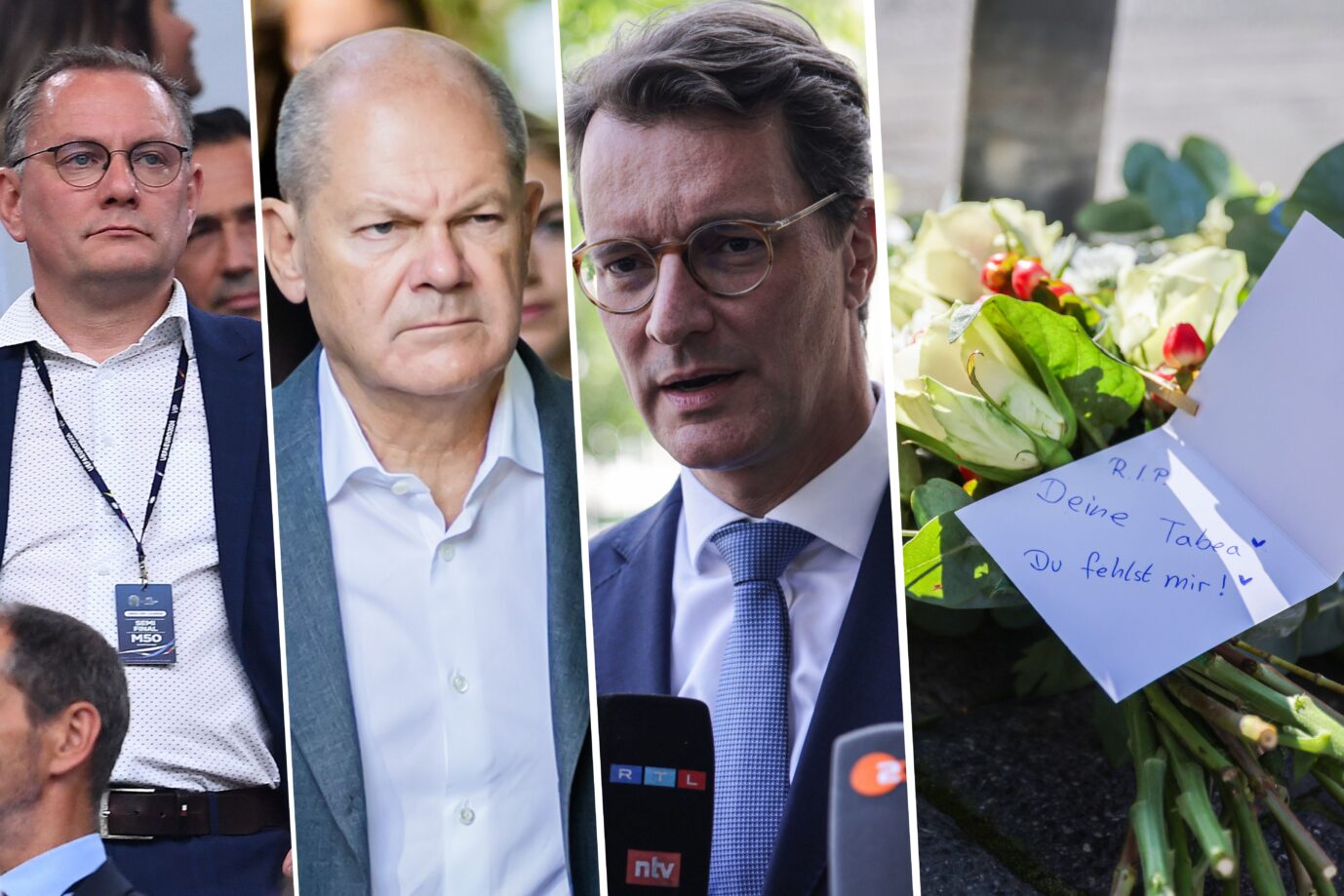 Tino Chruppalla, Olaf Scholz, Hendrik Wüst (v.l.n.r.): Deutschlands Politiker ringen nach dem Messerterror von Solingen um Worte Montage: picture alliance/dpa | Hannes P Albert | Christoph Reichwein | Christoph Soeder | Revierfoto