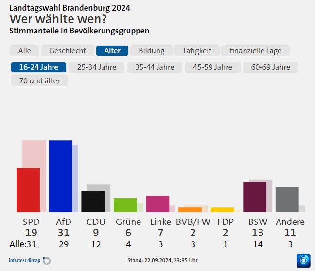 AfD liegt bei den Jungwählern in Brandenburg vorn. 