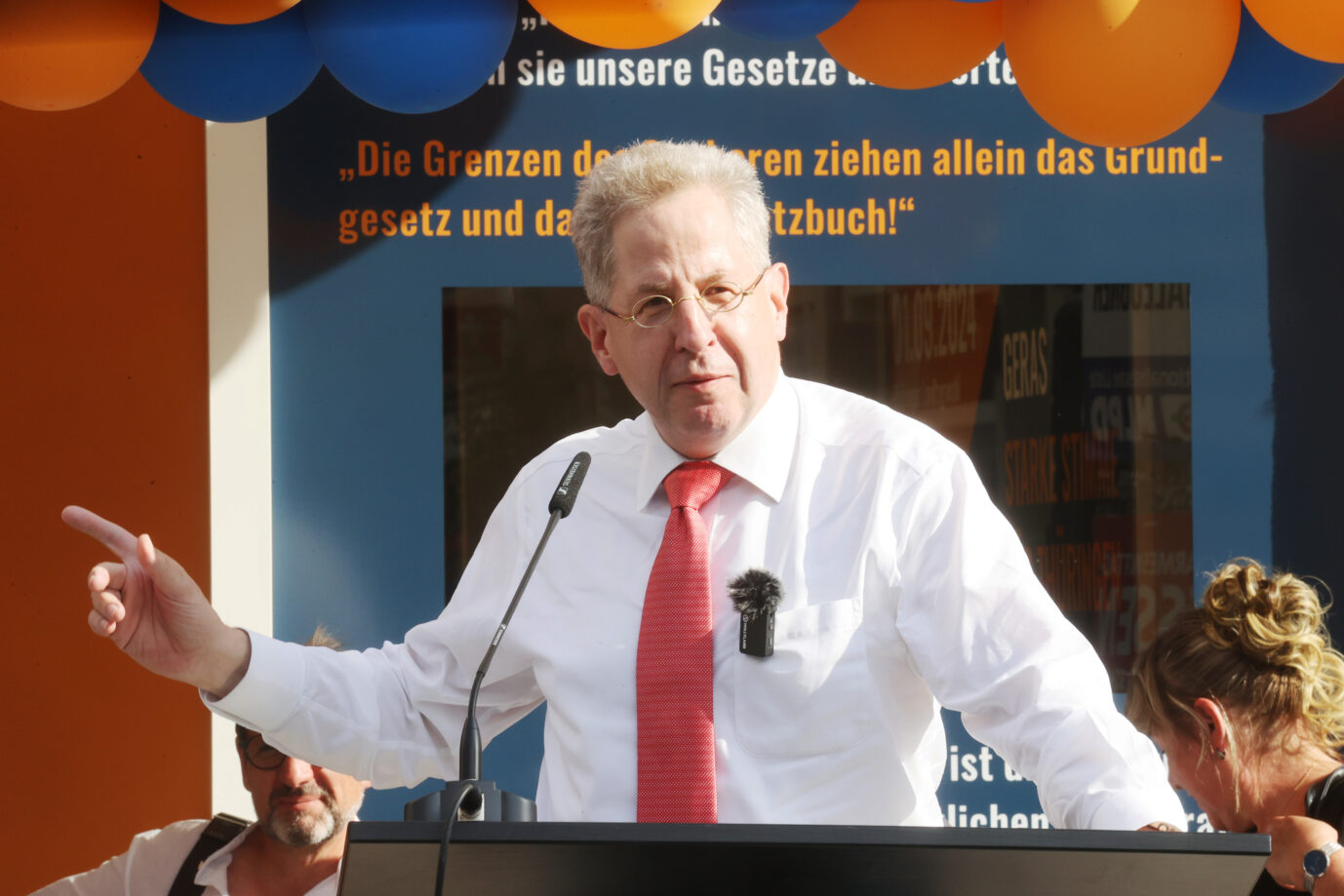 Werte-Union-Chef Hans-Georg Maaßen bei einer Wahlkampfveranstaltung in Thüringen.