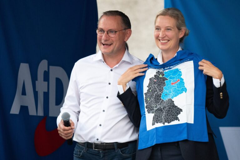 Die AfD-Vorsitzenden Tino Chrupalla und Alice Weidel profitieren von hoher Kompetenz bei der Migrationspolitik.