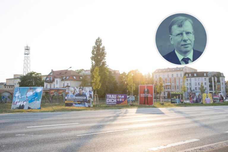 Der Osten als zurückgebliebenes Kind des Westens: Mit dieser bundesrepublikanischen Norm wird der Wahlkampf in den drei östlichen Ländern begleitet. Zeit, die durch westliche Überheblichkeit erkrankte Republik zu heilen. Ein Kommentar von Thorsten Hinz. Wahlplakate von AfD, CDU, Plus Brandenburg (Piraten, Volt, ödp), SPD, Die Grünen, SPD, FDP und Die Linke an der Nuthestraße in Potsdam für die Landtagswahlen in Brandenburg am 22.09.2024, aufgenommen am 28.08.2024 Der Sommer neigt sich dem Ende, der Wahlkampf geht in die heiße Phase: Der Osten der Bundesrepublik ist anders, aber nicht schlechter Foto: picture alliance / PIC ONE | Ben Kriemann