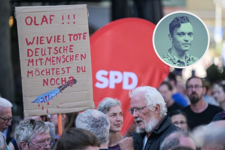 Das Bild zeigt ein Anti-SPD-Plakat. Teile der Partei scheinen sich mehr um Ausländer zu kümmern als um Deutsche.