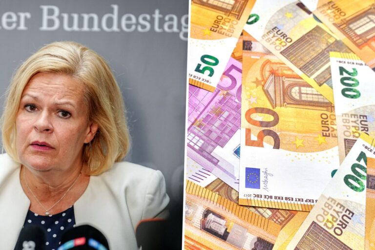 Das Bild zeigt Nancy Faser von der SPD und viel Bargeld.