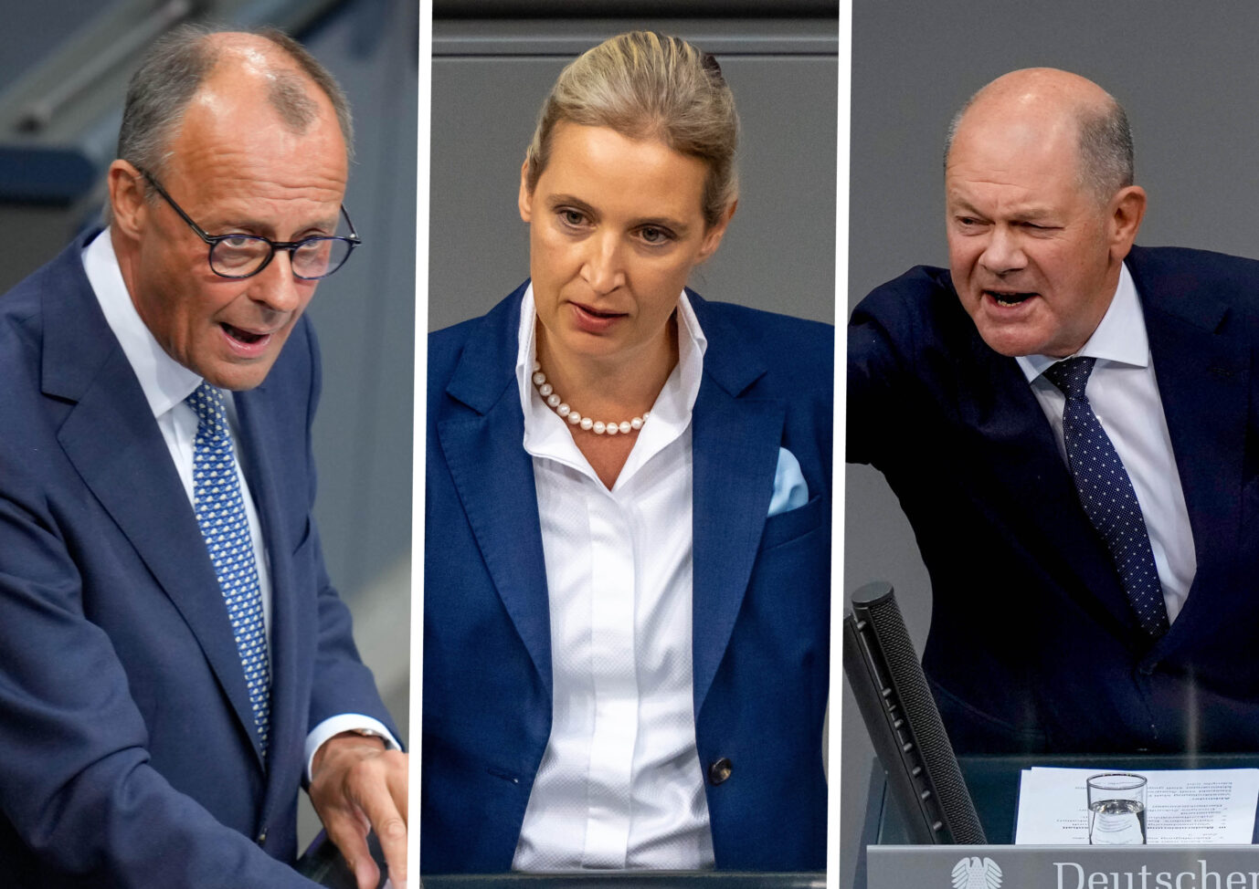 CDU-Chef Friedrich Merz, AfD-Chefin Alice Weidel und Bundeskanzler Olaf Scholz (SPD): Liefern sich eine hitzige Generaldebatte (Themenbild/Collage)