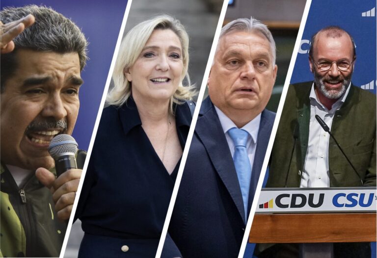 Bildmontage mit Nicolás Maduro, Marine le Pen, Victor Orbán und Manfred Weber