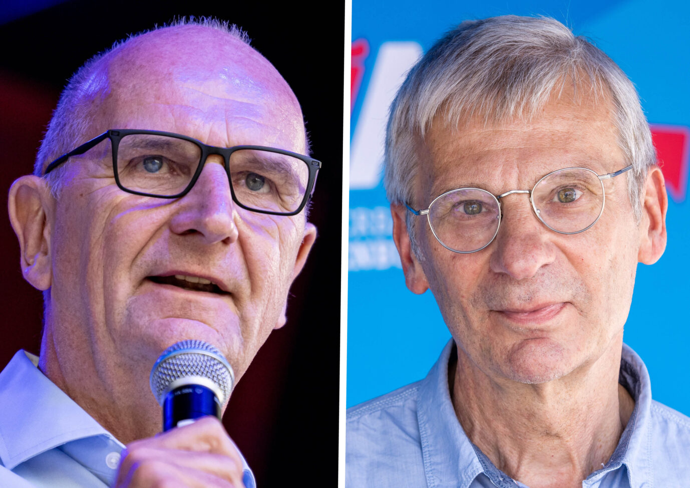 Auf dieser Collage befinden sich zwei aussichtsreichste Spitzenkandidaten zur Landtagswahl 2024 in Brandenburg: Links Ministerpräsident Dietmar Woidke von der SPD, rechts Oppositionsführer Hans-Christoph Berndt von der AfD. Nicht auf dem Bild: CDU, Grüne, BVB/Freie Wähler, Linke/Linkspartei, FDP. Die Wahl in Brandenburg könnte auch bundespolitische Konsequenzen mit blick auf den Ampel-Zusammenhalt haben, sollte die SPD hinter der AfD landen. (Themenbild/Collage)