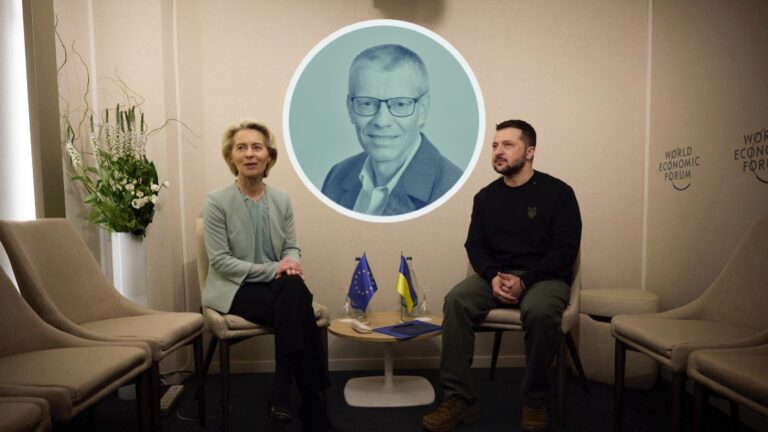 EU-Kommissionschefin Ursula von der Leyen und der ukrainische Präsident Wolodymyr Selenskyj in Davos: Das Budget der Ukraine wird bereits zur Hälfte von westlichen Geldern finanziert (themenbild/Collage)