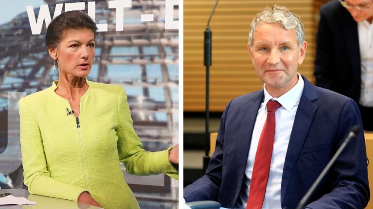 BSW-Gründerin Sahra Wagenknecht und Thüringens AfD-Chef Björn Höcke: Abmahnung wegen Falschzitat.