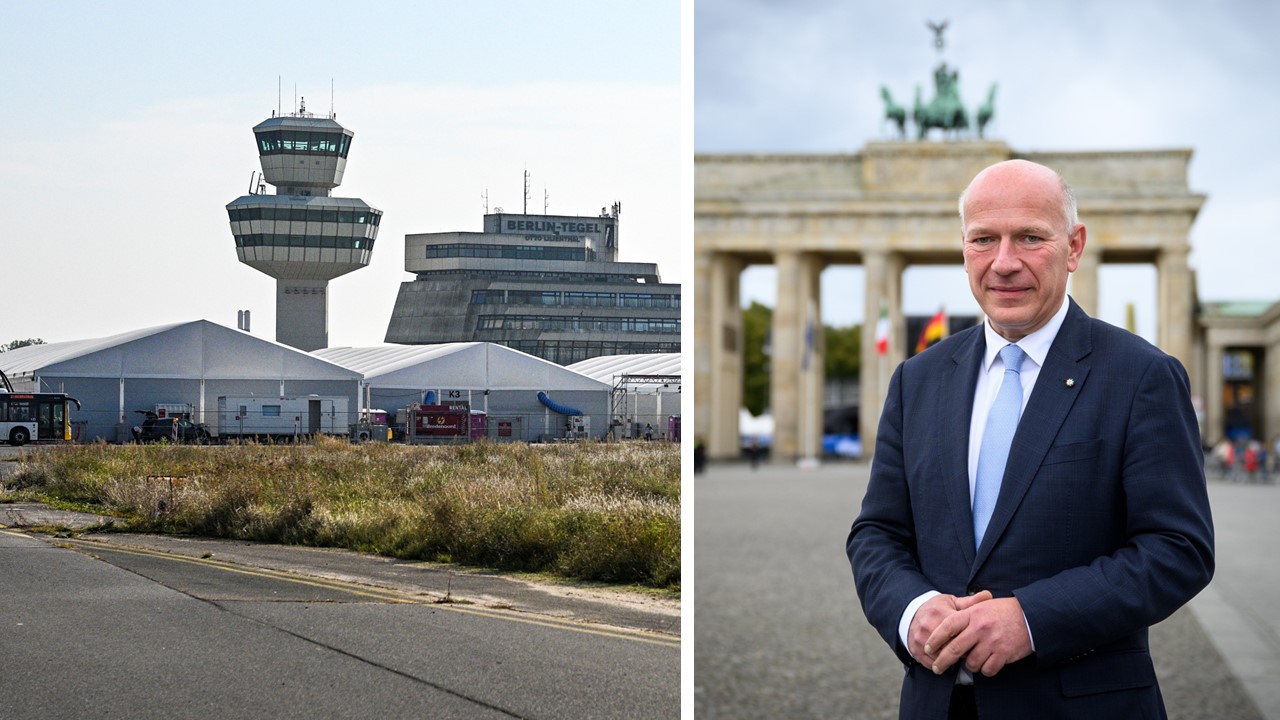 Auf dem ehemaligen Flughafen Tegel ist die größte Flüchtlingsunterkunft Deutschlands entstanden. Berlins Regierender Bürgermeister Kai Wegner (CDU) will sie nun erweitern.