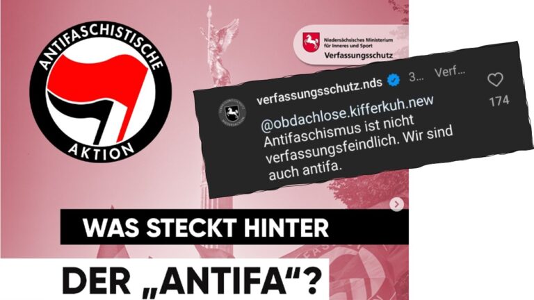 Die Titeloptik des Instagram-Beitrags des niedersächsischen Verfassungsschutzes mit dem ergänzenden Kommentar. Montage: JF