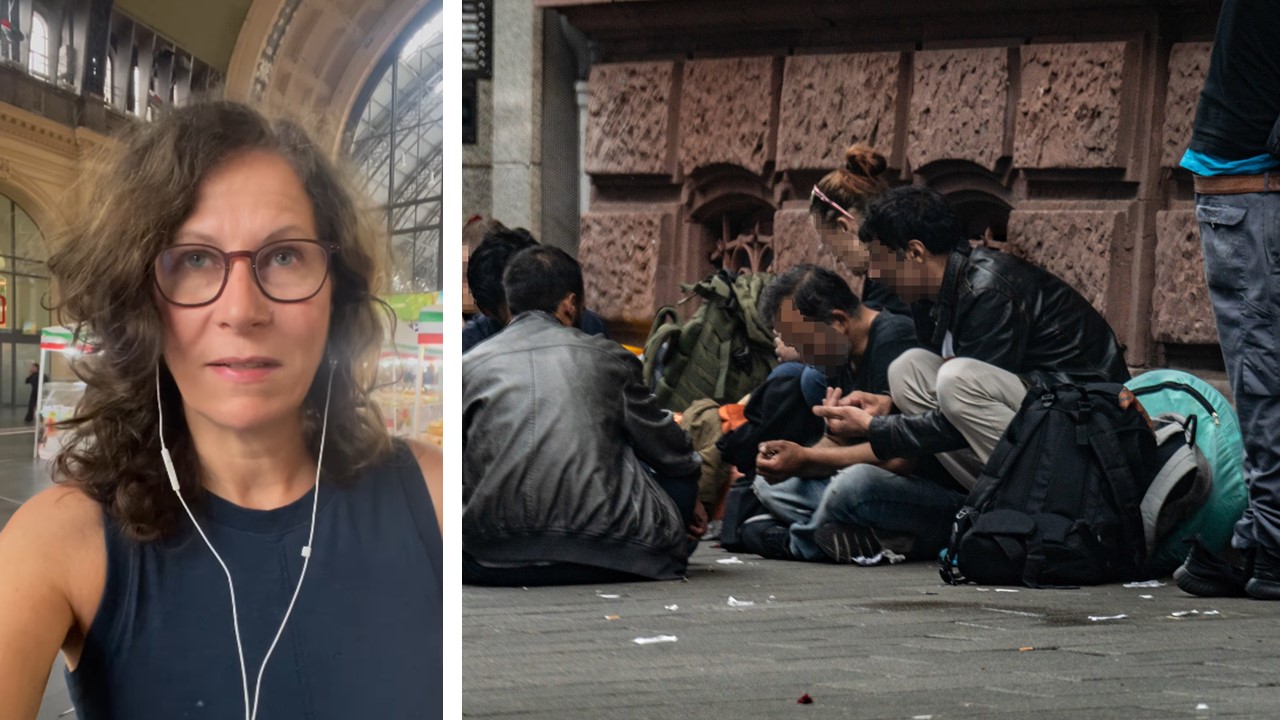 ZDF-Reporterin Sabine Platz bei ihrem Instagram-Video und Drogenkonsumenten am Frankfurter Hauptbahnhof.