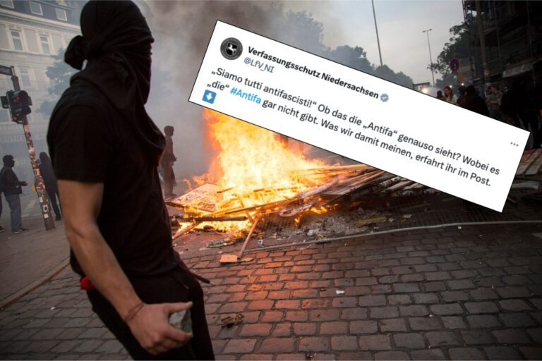 Protester near barricade during riots in St. Pauli district during G 20 summit in Hamburg on July 8, 2017 . Authorities are braced for large-scale and disruptive protests as Leaders of the G20 group of nations arrive in Hamburg for the July 7-8 G20 summit.. Authorities are braced for large-scale and disruptive protests as Leaders of the G20 group of nations arrive in Hamburg for the July 7-8 G20 summit. (Photo by Maciej Luczniewski/NurPhoto) Verfassungsschutz verharmlost linken Schlachtruf.