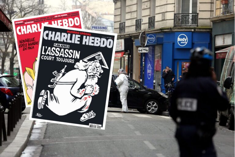 Paris. kurz nach den Anschlägen auf die Satirezeitschrift „Charlie Hebdo“ Montage: picture alliance / dpa | Charlie Hebdo/Majorelle Pr/Hando/ picture alliance / dpa | Charlie Hebdo/Majorelle Pr/Hando/ picture alliance / dpa | Yann Foreix