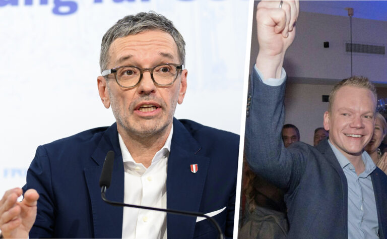 Herbert Kickl, FPÖ-Chef und Christof Bitschi, FPÖ-Spitzenkandidat bei den Landtagswahlen in Vorarlberg