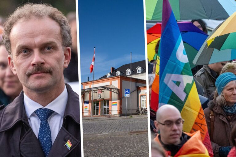 Endspiel um den Regenbogen: Oberbürgermeister Witt und die Stadtbevölkerung mobilisieren gegen den frisch gewählten Stadtrat Neubrandenburgs Foto: picture alliance/dpa | Stefan Sauer/ picture alliance/dpa | Stefan Sauer/ picture alliance/dpa | Stefan Sauer