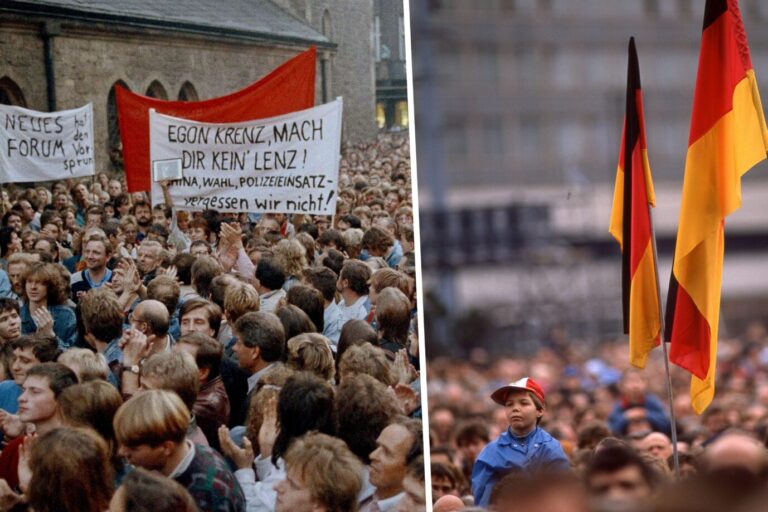 Die Montagsdemos in der DDR markierten den Anfang vom Ende der SED Montage: picture alliance / ASSOCIATED PRESS | Scott A. Miller/ picture alliance / ASSOCIATED PRESS | -