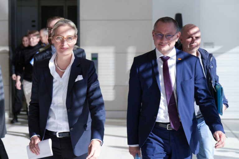 Neuwahlen stehen auf der Tagesordnung und die AfD legt in Umfragen kräftig zu. Woher kommt der Zuwachs? Und was halten die Wähler von den designierten Kanzlerkandidaten? Alice Weidel und Tino Chrupalla bei der Fraktionssitzung der AfD-Bundestagsfraktion im Reichstagsgebäude.  Das AfD-Duo Alice Weidel und Tino Chrupalla im Bundestag: Ihre Partei legt kräftig zu. Foto: picture alliance / Geisler-Fotopress | Bernd Elmenthaler/Geisler-Fotopr