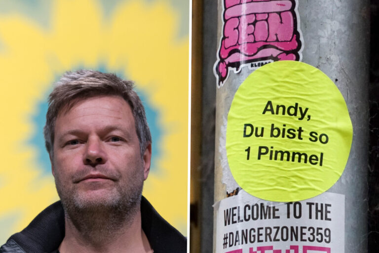 Der als „Schwachkopf beschimpfte Bundeswirtschaftsminister Robert Habeck (Grüne) und ein Spruch gegen den Hamburger Innensenator Andy Grote (SPD): Immer häufiger zeigen Politiker angebliche Beleidigungen an. Fotos: picture alliance/dpa | Hendrik Schmidt /// picture alliance/ABBfoto | - Es geht um die Schwachkopf