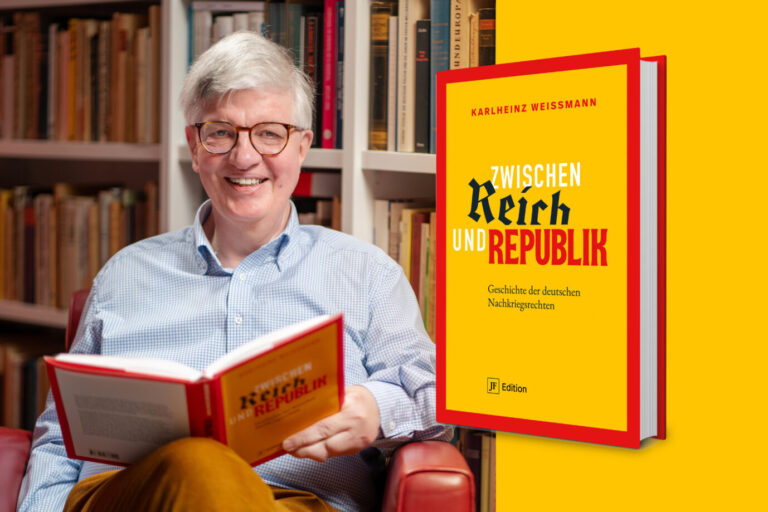 Auf dem Foto befindet sich Historiker Karlheinz Weißmann, der mit „Zwischen Reich und Republik“ ein Standard-Werk zur politischen Nachkriegsrechten vorlegt. Daneben dargestellt wird das Cover. (Themenbild/Collage)