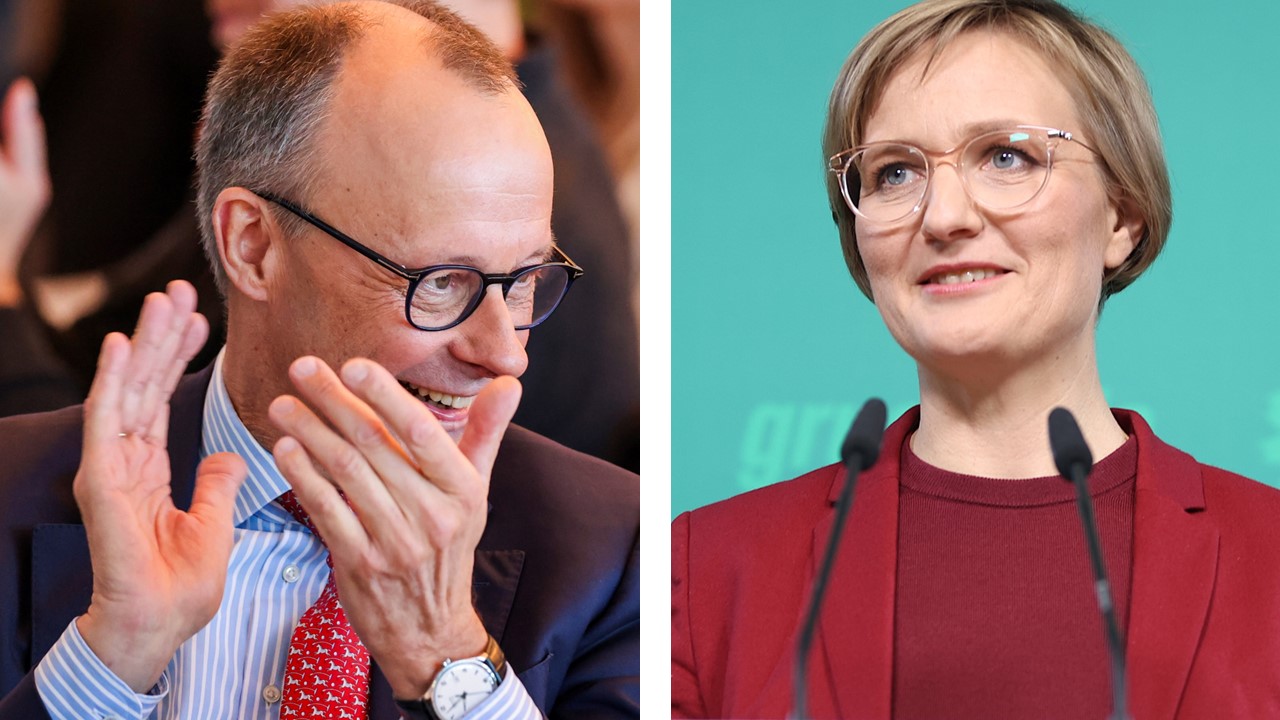 Sind sich grün: CDU-Chef Friedrich Merz und Grünen-Vorsitzende Franziska Brantner.