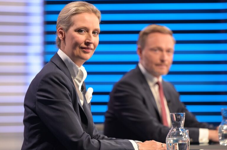 Kein TV-Duell, aber gemeinsam in der „Berliner Runde“ von ARD und ZDF: Alice Weidel (AfD) und Christian Lindner (FDP).