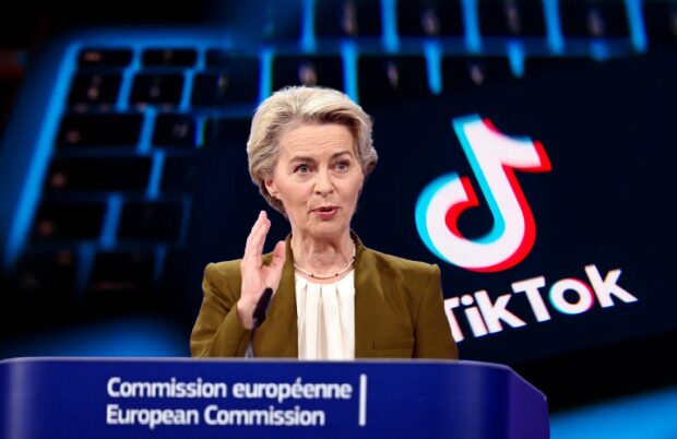 Ursula von der Leyen will Strafen gegen die chinesische Plattform verhängen. TikTok-Logo: Foto: picture alliance / Nur Foto | Beata Zawrzel Von der Leyen: picture alliance / Anadolu | Dursun Aydemir