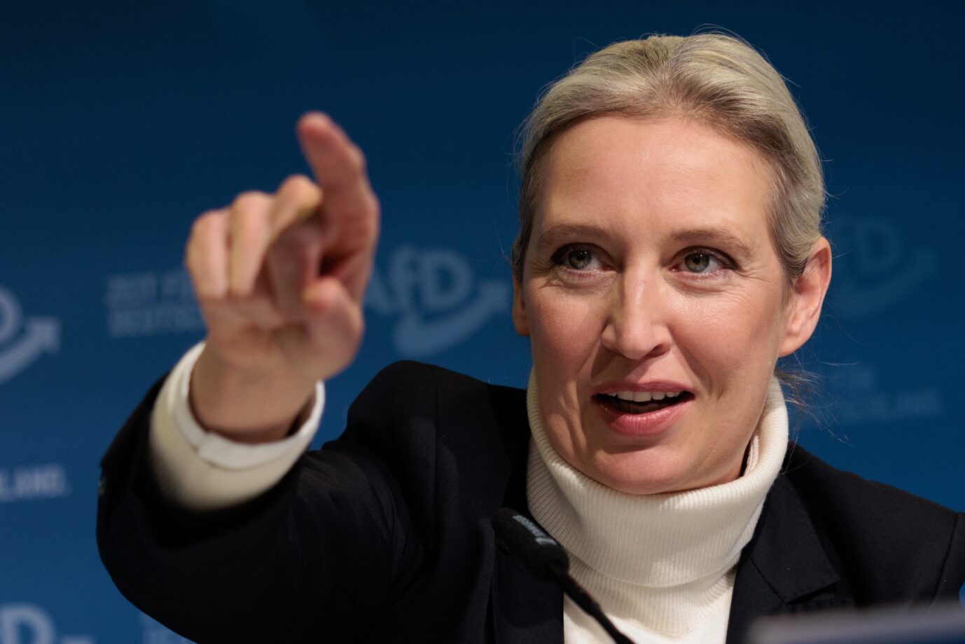 Da geht’s lang: AfD-Chefin Alice Weidel am Sonnabend bei ihrer Vorstellung als Kanzlerkandidatin.