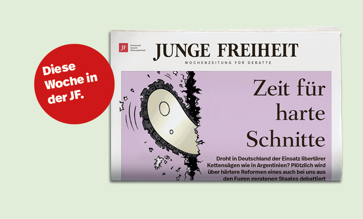 Mehr Milei, Musk und Preußen wagen? Deutschland braucht Reformen: Unser Thema der Woche in der neuen JF. Außerdem: Klaus-Rüdiger Mai spricht über seine Merkel-Bestseller-Biographie. Und: Wie konnten die syrischen Rebellen Assads Männer so schnell überrennen? Welche Folgen hat das für Deutschland? Die neue Ausgabe der Wochenzeitung Junge Freiheit: Zeit für harte Schnitte