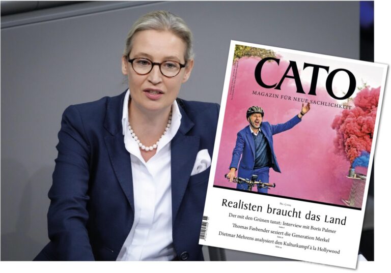 AfD-Chefin Alice Weidel im Bundestag und CATO-Magazin