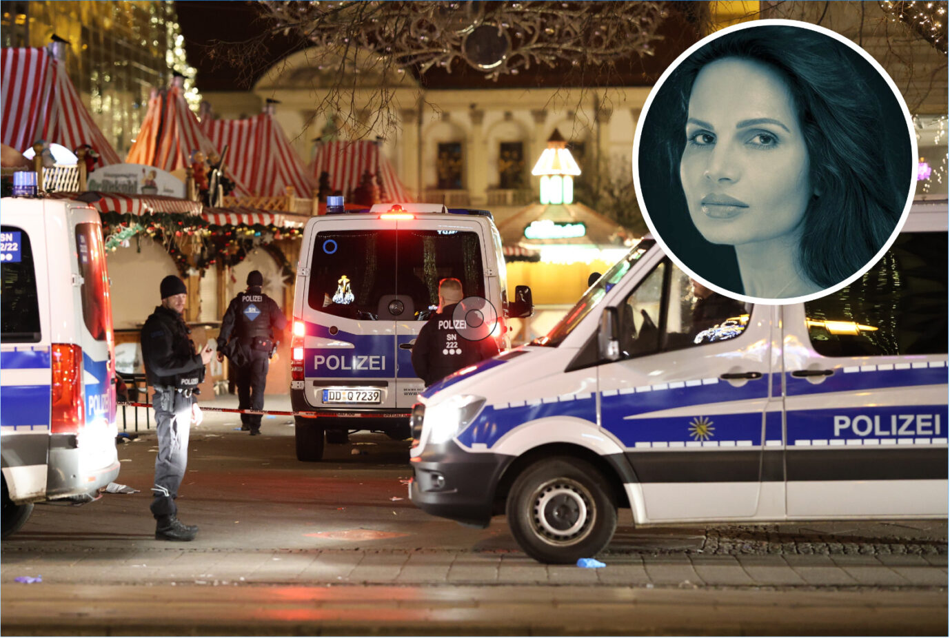 Einsatzfahrzeuge der Polizei stehen auf dem Weihnachtsmarkt in Magdeburg. Fast auf den Tag genau acht Jahre nach dem Terroranschlag auf den Berliner Weihnachtsmarkt an der Gedächtniskirche rast ein Mann in Magdeburg in eine Menschenmenge. Die Tat gibt Rätsel auf.