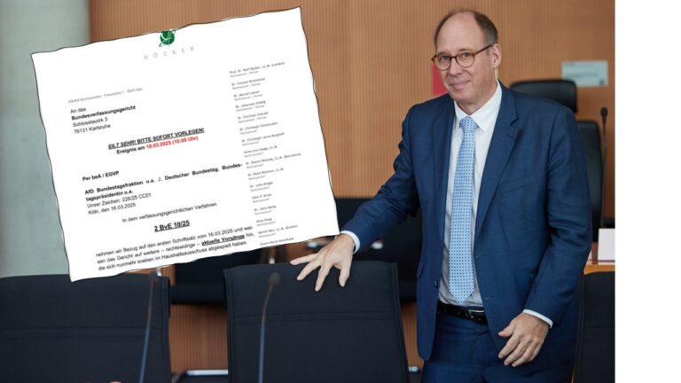 Der Haushaltsauschußvorsitzende Helge Braun (CDU) und die Klage der Kanzlei Höcker im Namen der AfD gegen sein Gebaren.