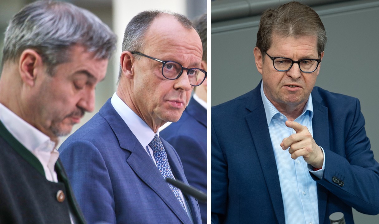 Kein Politikwechsel: Unions-Chefs Markus Söder und Friedrich Merz: Letzter Strohhalm Ralf Stegner (SPD) bei der Migrationspolitik.