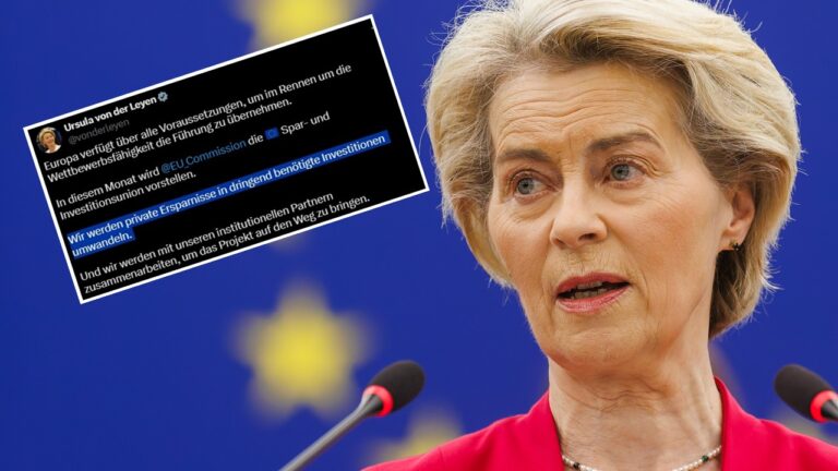 EU-Kommissionschefin Ursula von der Leyen (CDU) und ihr Tweet zu den Ersparnissen der Bürger, die sie „umwandeln“ will.