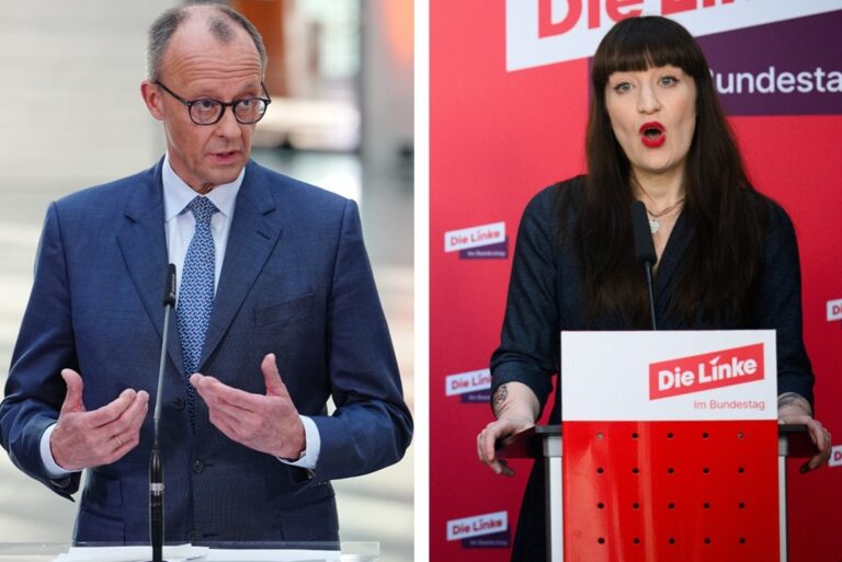 CDU-Chef Friedrich Merz und Linken-Fraktionschefin Heidi Reichinnek müssen wohl über die „Sondervermögen“ verhandeln.